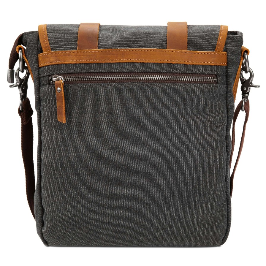 Messenger Bags * | Promo Salt & Hide Tarpa | Slim Graphite Canvas & Tan Leather Messenger Bag