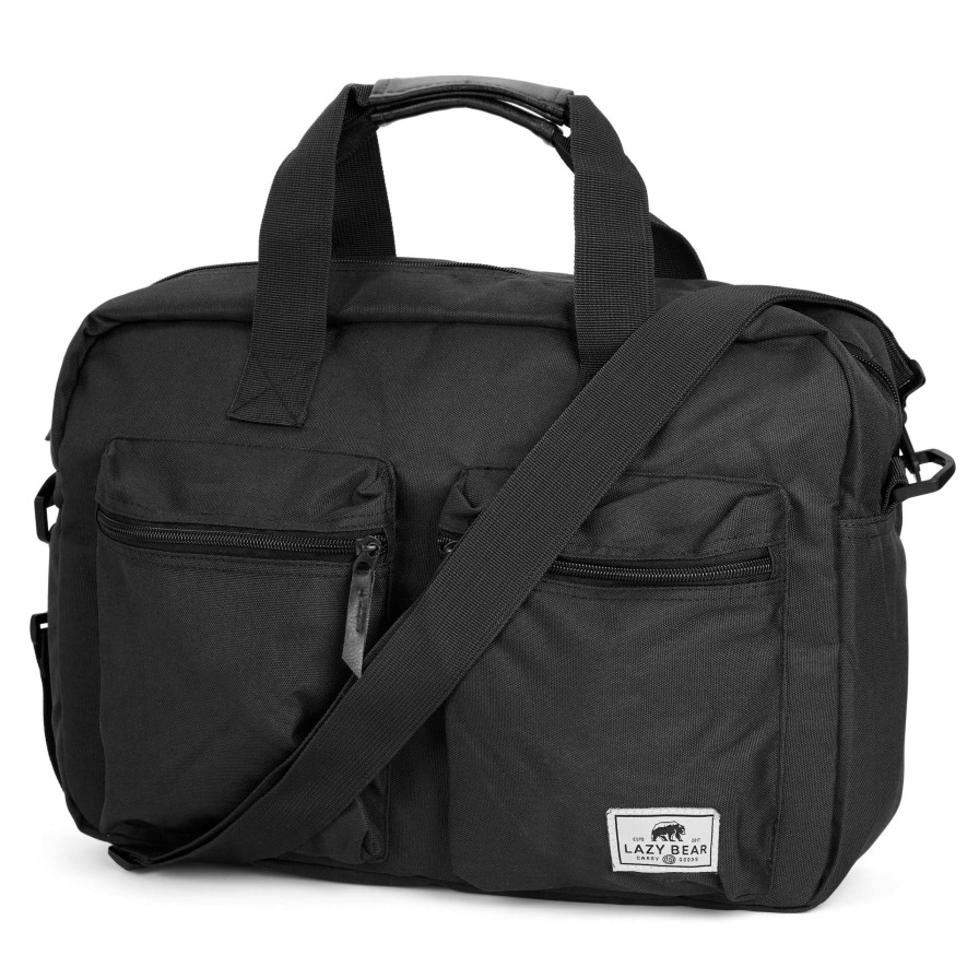 Messenger Bags * | Cheapest Lazy Bear Lewis | Black Polyester & Faux Leather Laptop Bag