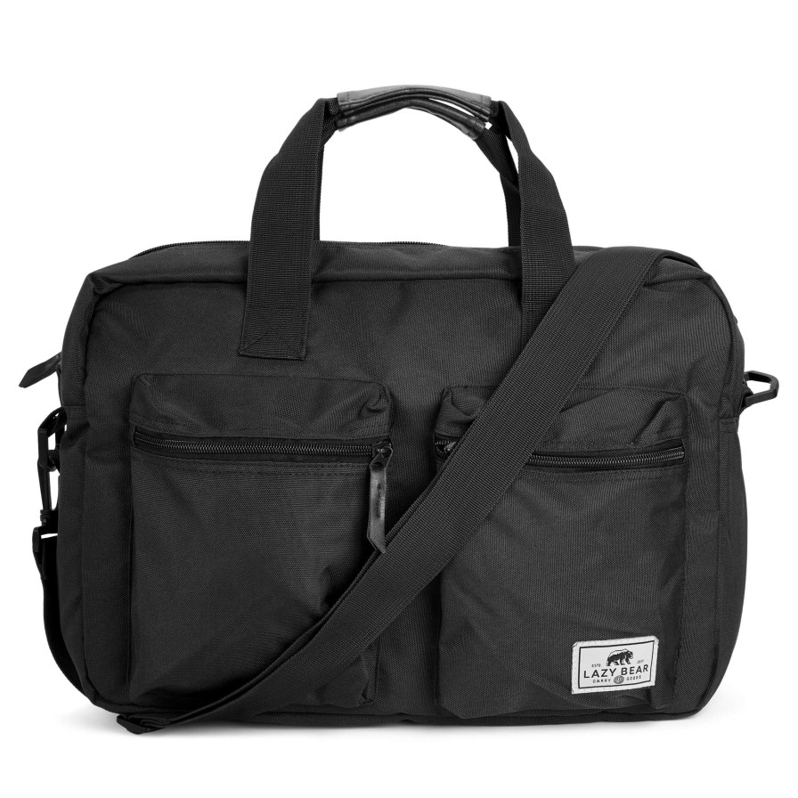 Messenger Bags * | Cheapest Lazy Bear Lewis | Black Polyester & Faux Leather Laptop Bag