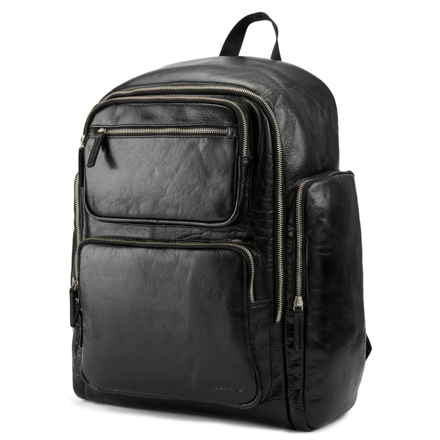 Bags * | Cheapest Lucleon California | Large Black Leather Backpack