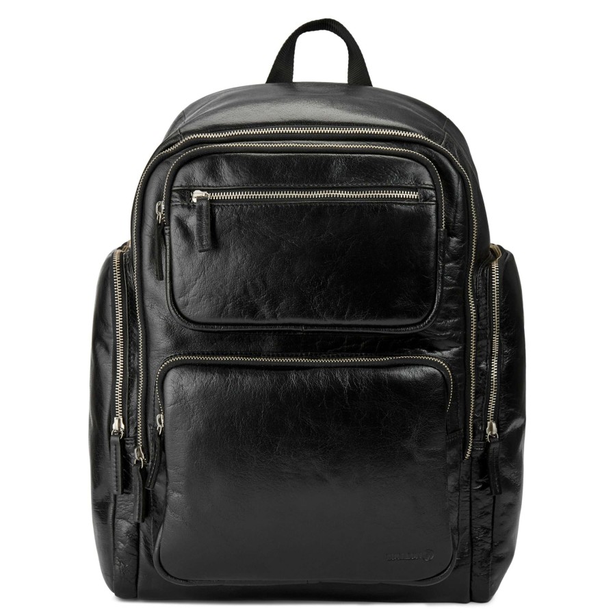 Bags * | Cheapest Lucleon California | Large Black Leather Backpack