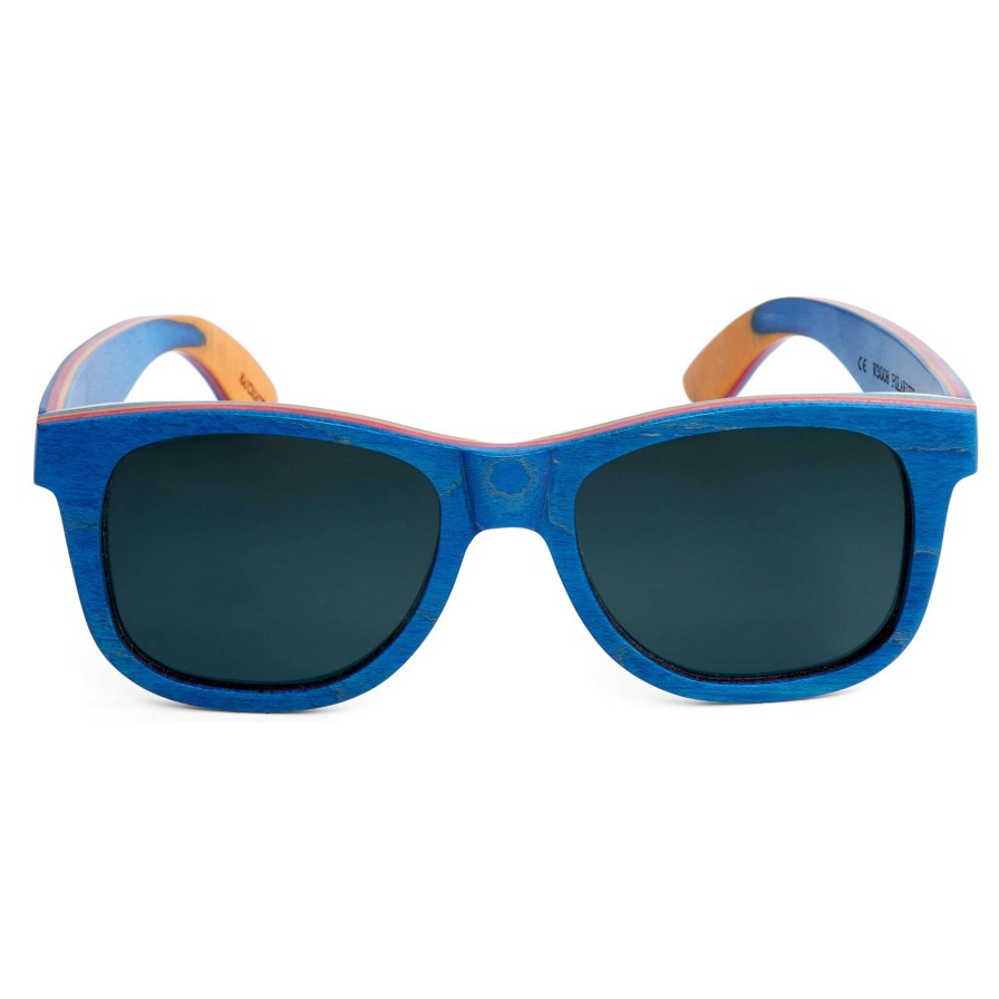 Sunglasses * | Flash Sale Paul Riley Retro Cobalt Blue Skateboard Wood Polarized Sunglasses