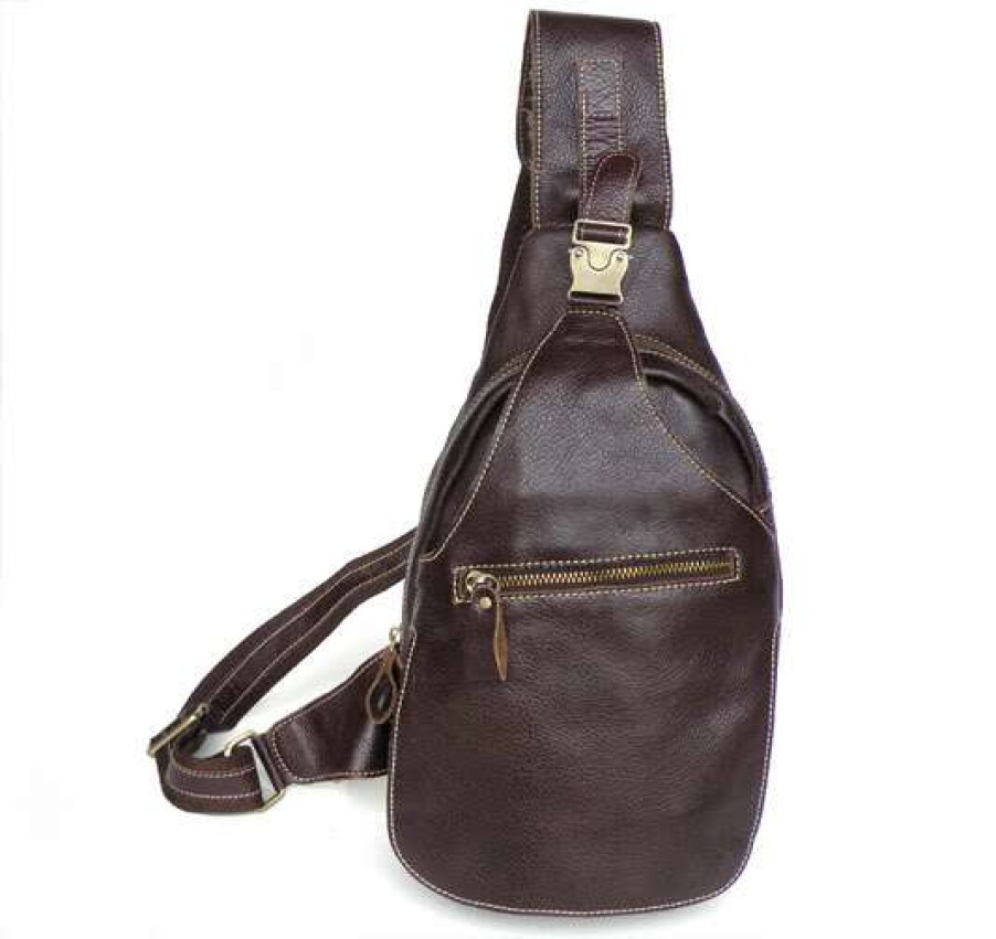 Bags * | Top 10 Delton Bags Dark Brown Single Strap Leather Shoulder Bag