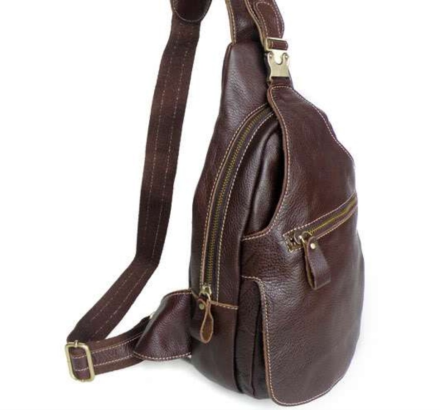 Bags * | Top 10 Delton Bags Dark Brown Single Strap Leather Shoulder Bag