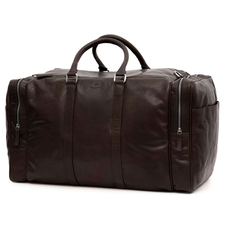 Bags * | New Lucleon Montreal | Large Dark Brown Leather Weekend Bag