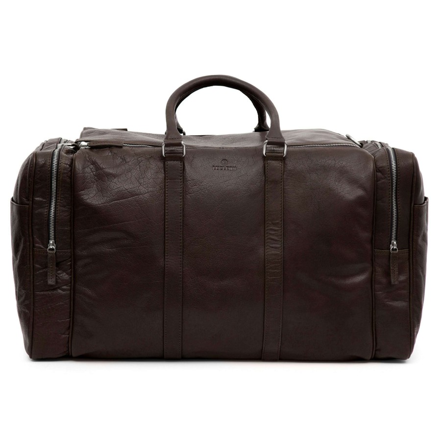 Bags * | New Lucleon Montreal | Large Dark Brown Leather Weekend Bag