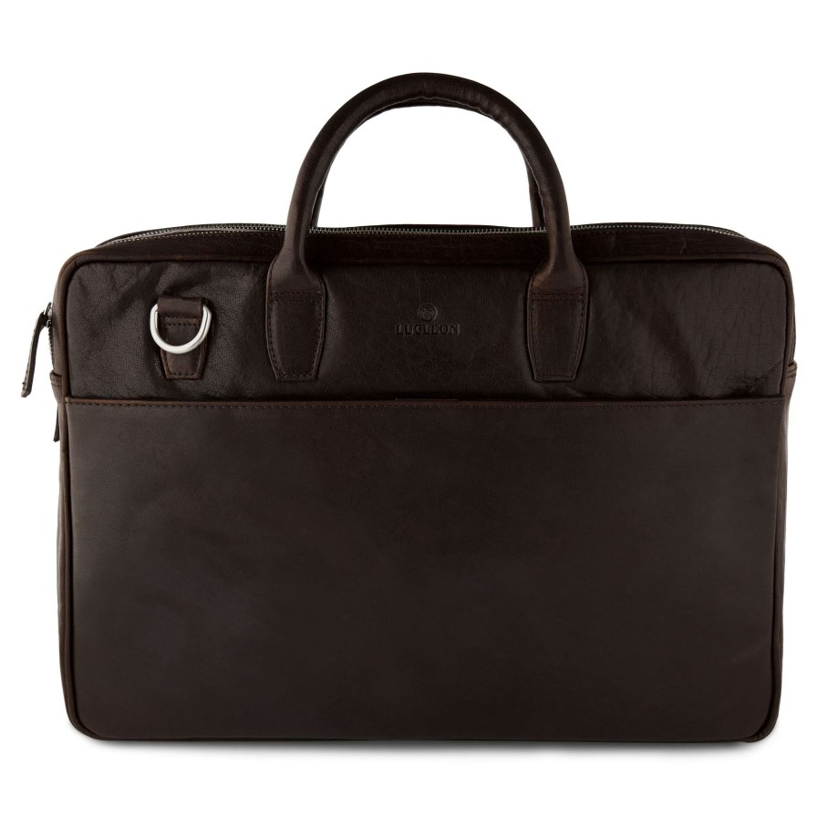 Bags * | New Lucleon Montreal | Executive Dark Brown Double Zip Leather Laptop Bag