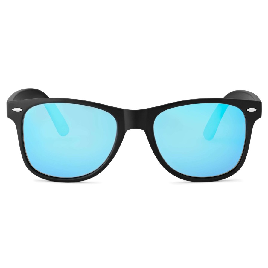 Sunglasses * | Best Sale Waykins Black & Sky Blue Polarised Retro Sunglasses