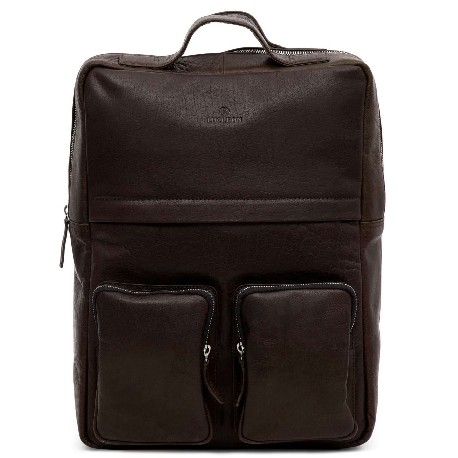 Bags * | Discount Lucleon Montreal | Dark Brown Retro Leather Backpack