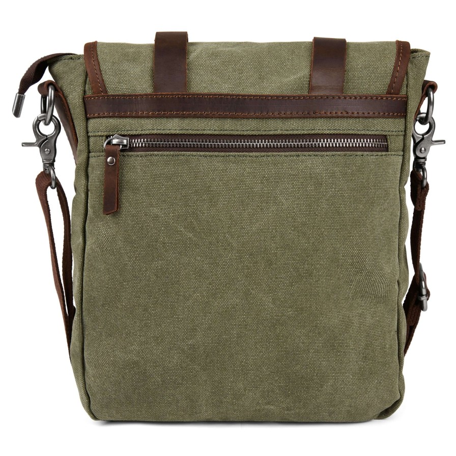 Messenger Bags * | Flash Sale Salt & Hide Tarpa | Slim Green Canvas & Brown Leather Messenger Bag