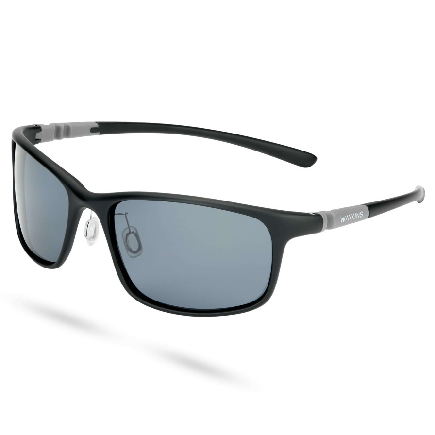 Sunglasses * | Promo Waykins Black & Smoke Grey Sport Sunglasses