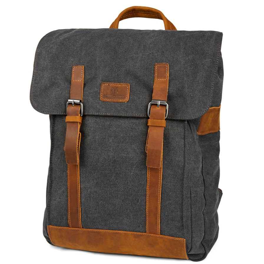 Bags * | Wholesale Salt & Hide Tarpa | Classic Graphite Canvas & Tan Leather Backpack