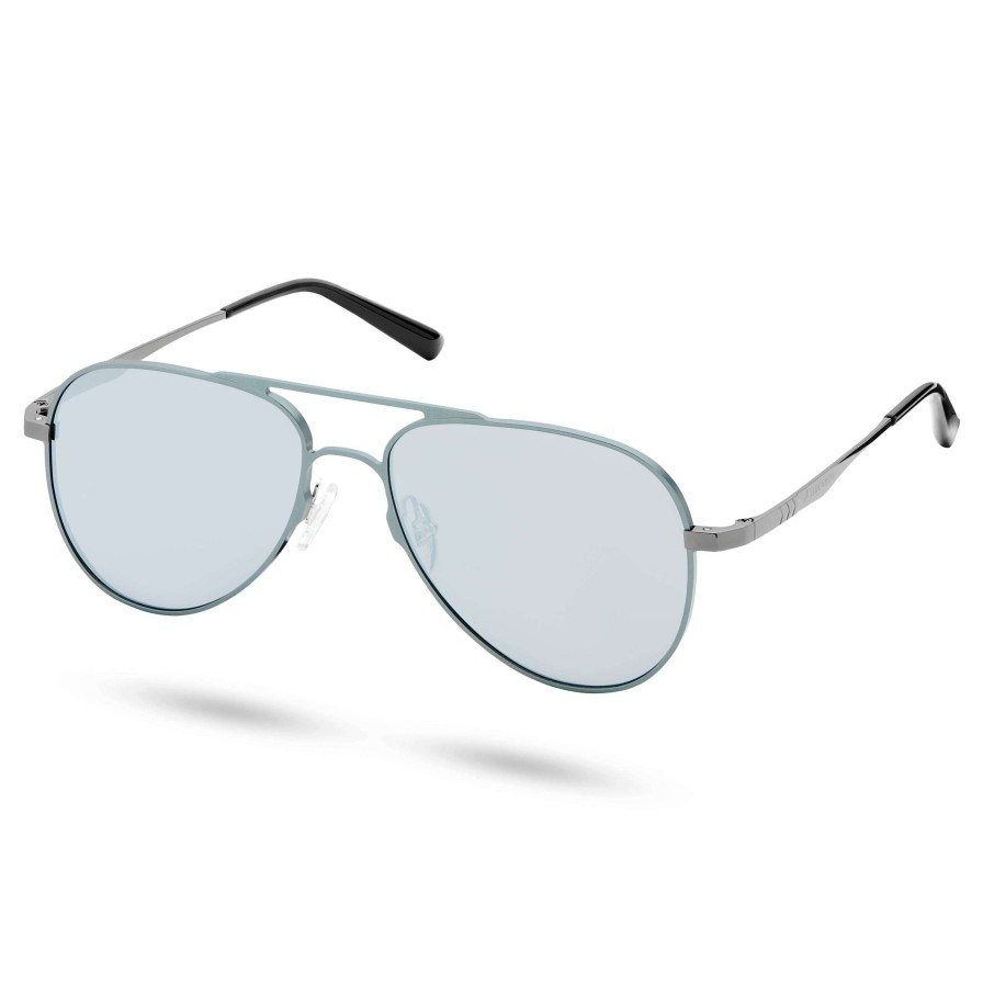 Sunglasses * | Best Sale Sidegren Gunmetal Grey & Light Blue Polarised Titanium Aviator Sunglasses