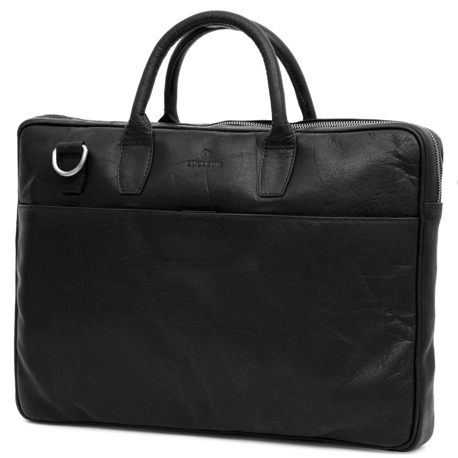 Bags * | Wholesale Lucleon Montreal | Slim 15 Executive Black Leather Bag