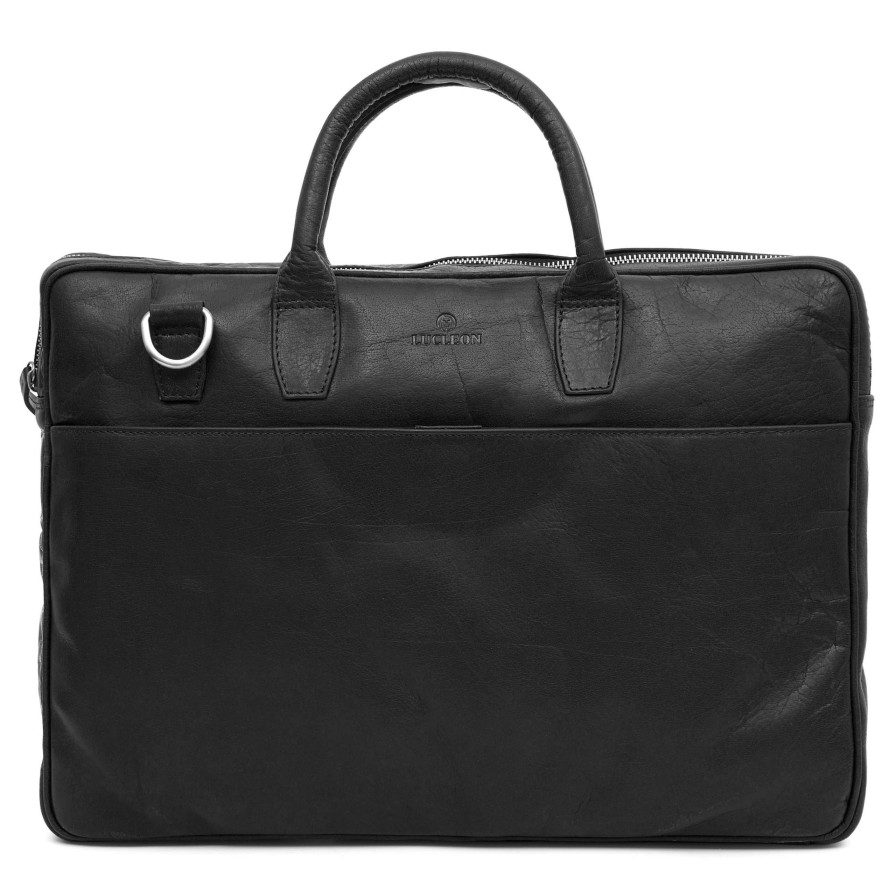 Bags * | Wholesale Lucleon Montreal | Slim 15 Executive Black Leather Bag