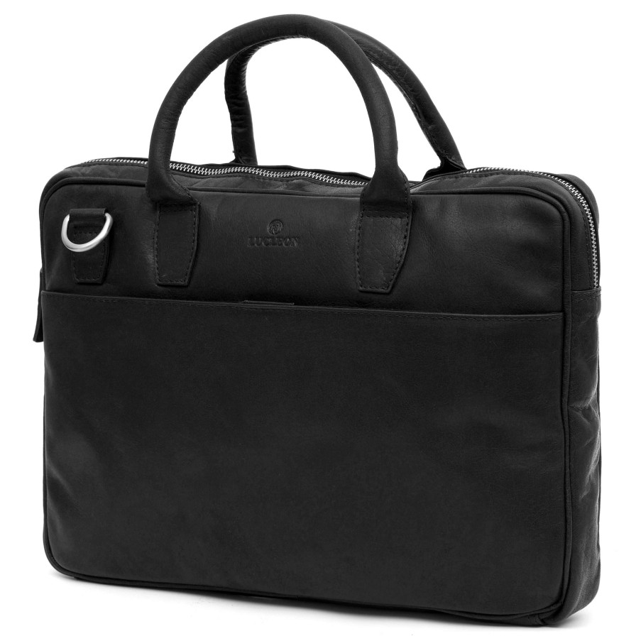 Bags * | Discount Lucleon Montreal | Slim 13 Executive Black Leather Bag