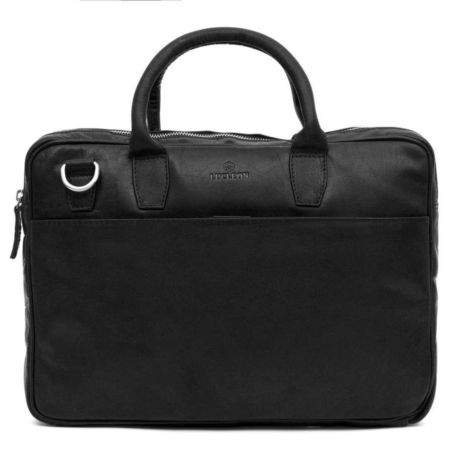 Bags * | Discount Lucleon Montreal | Slim 13 Executive Black Leather Bag