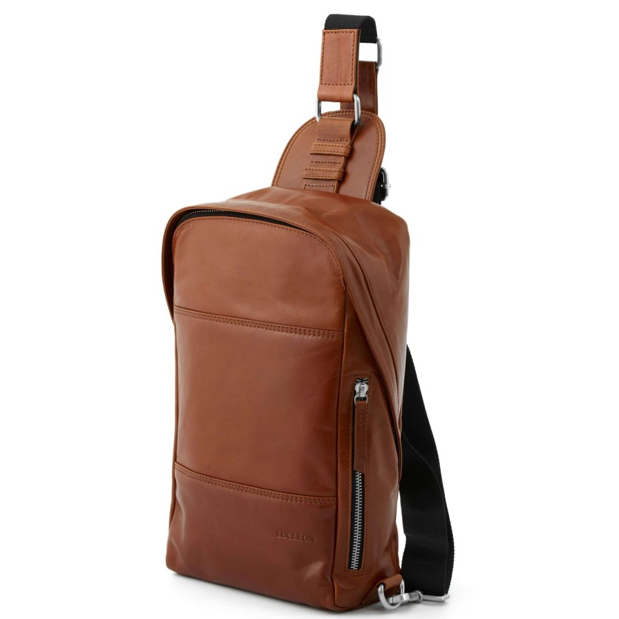 Bags * | Promo Lucleon Jasper | Tan Leather Cross Shoulder Backpack