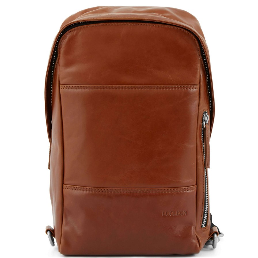 Bags * | Promo Lucleon Jasper | Tan Leather Cross Shoulder Backpack