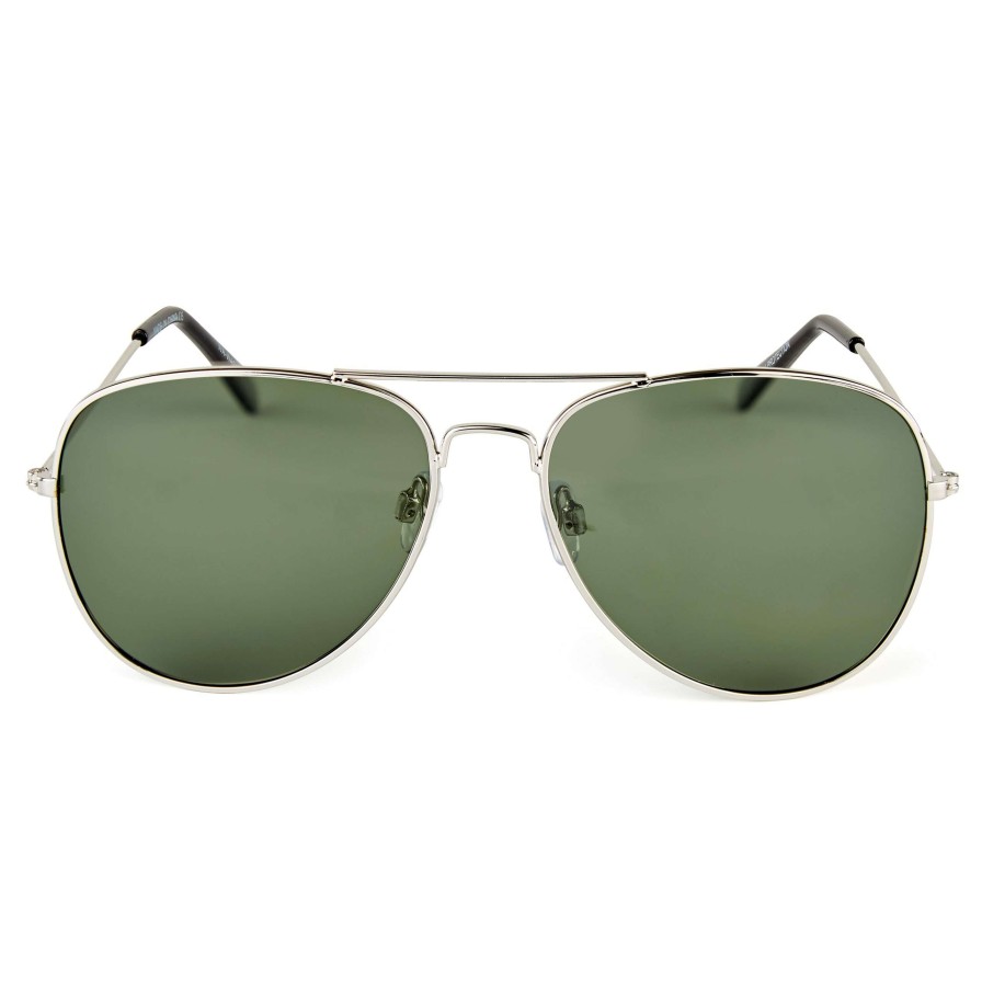 Sunglasses * | Outlet Waykins Vista | Silver-Tone & Olive Green Aviator Sunglasses