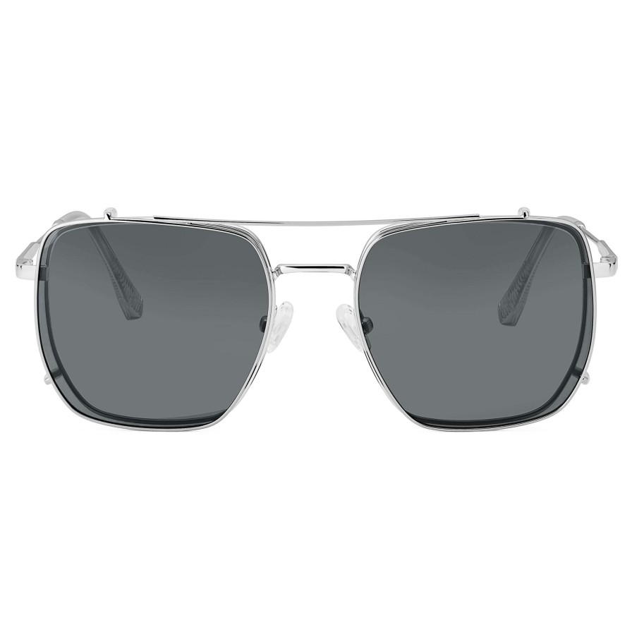 Sunglasses * | Promo Fawler Stainless Steel Blue Light Blocking Clear Lens Glasses With Polarised Clip-On Shades