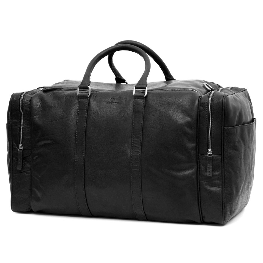 Bags * | Brand New Lucleon Montreal | Large Black Leather Weekend Bag