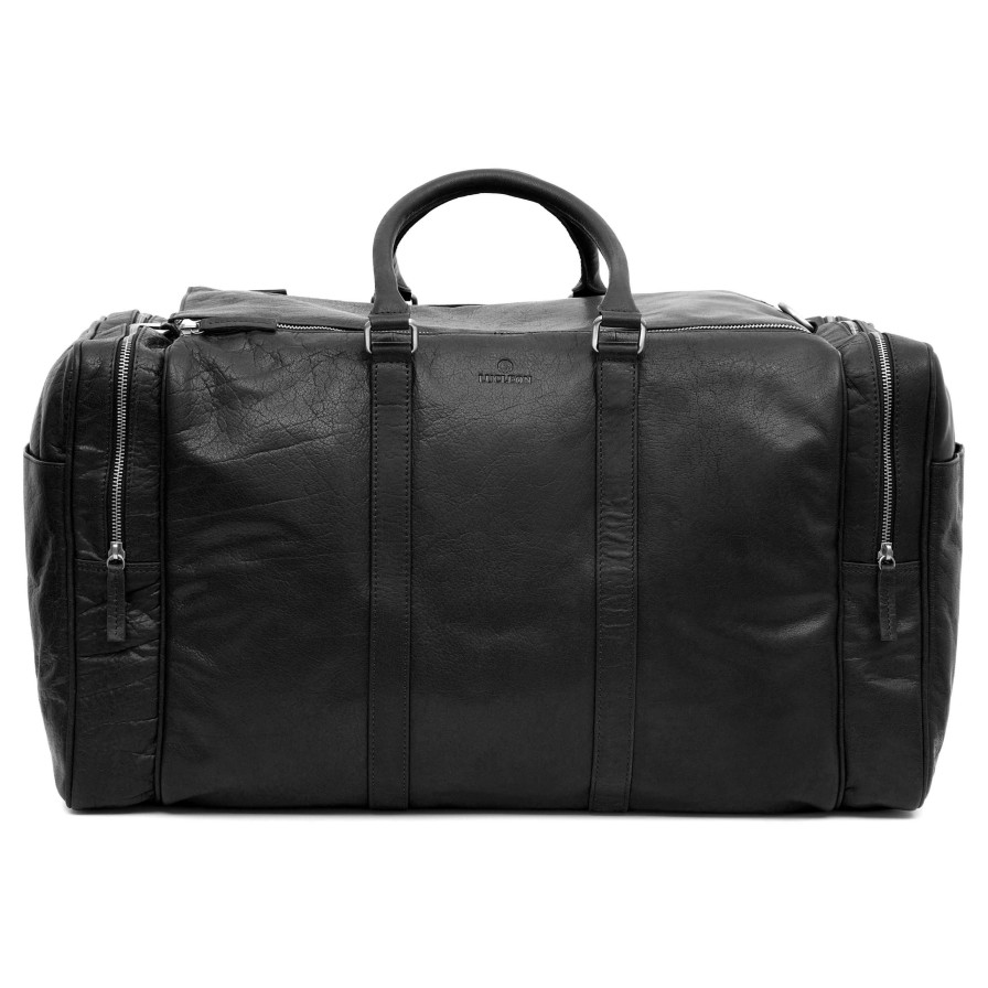 Bags * | Brand New Lucleon Montreal | Large Black Leather Weekend Bag